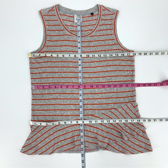 Cabi Ruffle Top # 5331, Coral Stripe on Heather Grey Ruffle Peplum Top, Small - Picture 15 of 16